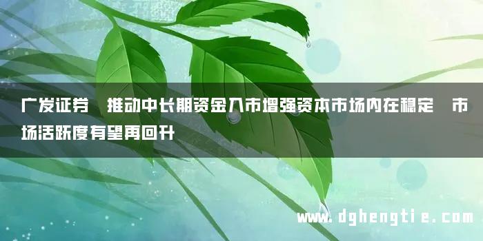 广发证券 推动中长期资金入市增强资本市场内在稳定 市场活跃度有望再回升
